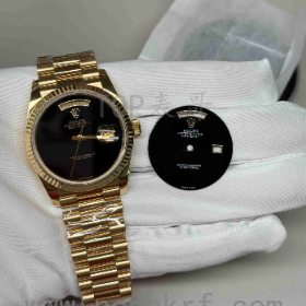 QF工厂劳力士星期日历型36毫米DD无字天书18238,配重厚包金替用代用盘面真玛瑙 Daydate Onyx Dial 